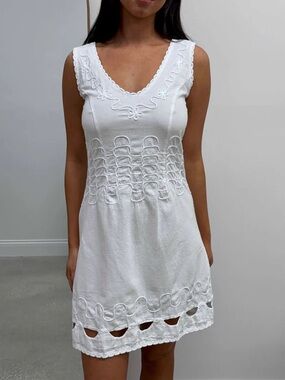 Blanco by Nature white cotton sleeveless embroidered cut-out boho sheath dress